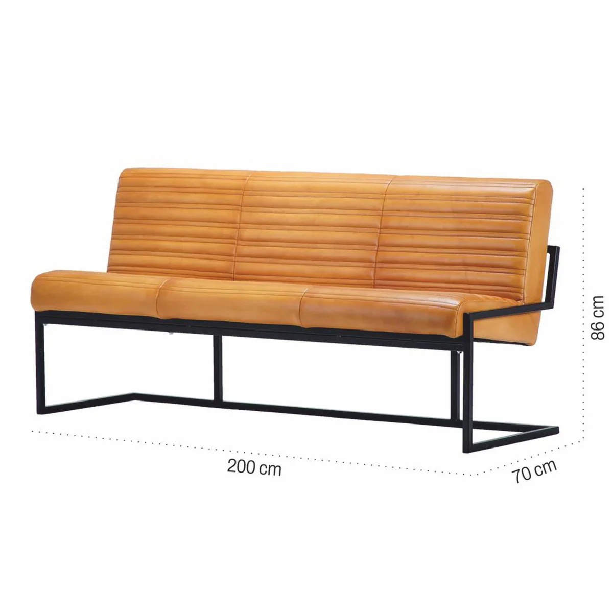 Casa Padrino banco de lujo de cuero genuino marrón claro / negro 200 cm - Muebles de cuero genuino