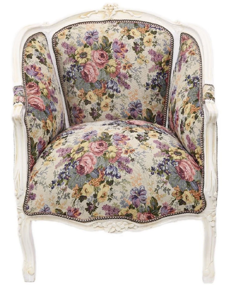 Casa Padrino sill¨®n lounge baroque con estampado floral multicolor / blanco antiguo 70 x H. 100 cm - Muebles Barrocos