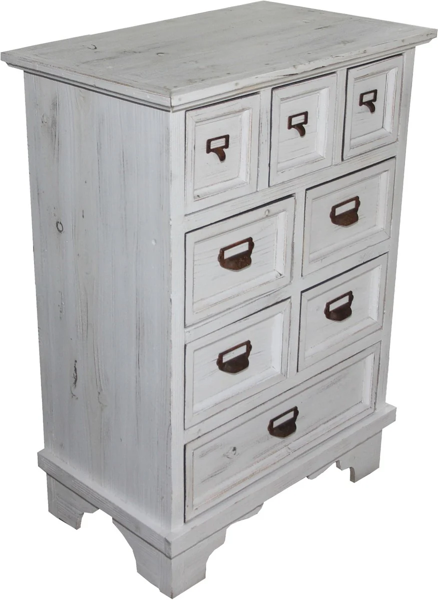 Casa Padrino Shabby Chic country house style chest of drawers with 8 drawers Antique white B 64 cm, H 90 cm - Antique chest of drawers