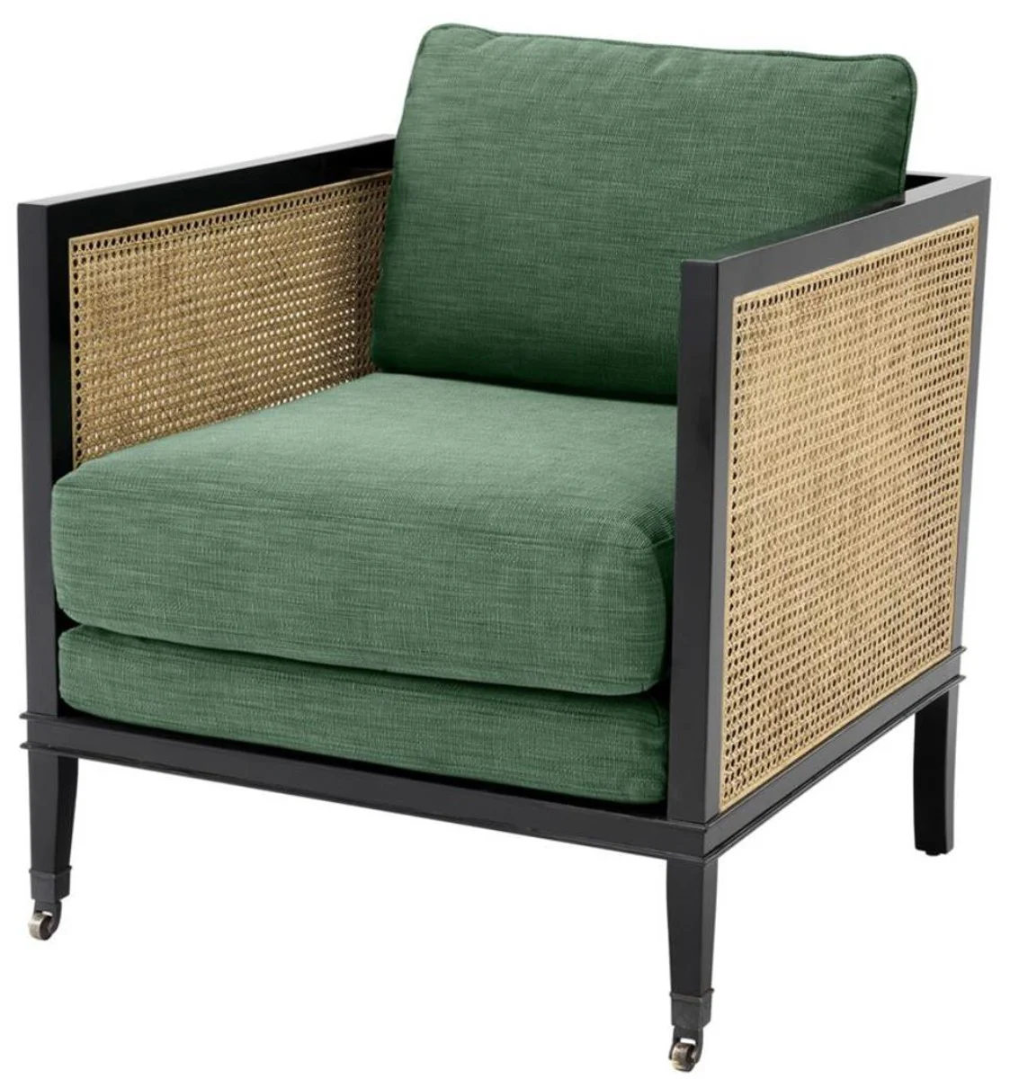 Casa Padrino Sillón de Lujo Verde / Negro / Natural 71 x 68,5 x H. 84 cm - Muebles para Hoteles