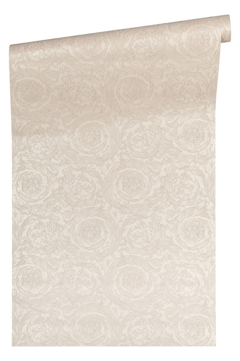 Versace Papel Pintado No Tejido Flores Barocco 935835 Beige / Crema / Gris - Papel Pintado de Diseño - Accesorios Deco