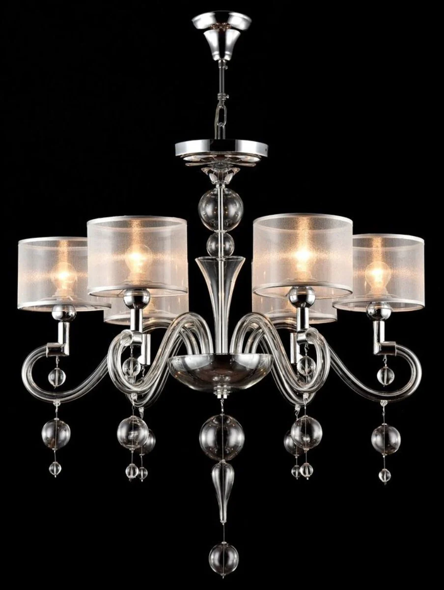 Casa Padrino Baroque Style Chandelier 6-Flames Silver Ø 71 x H. 68 cm - Baroque Luster