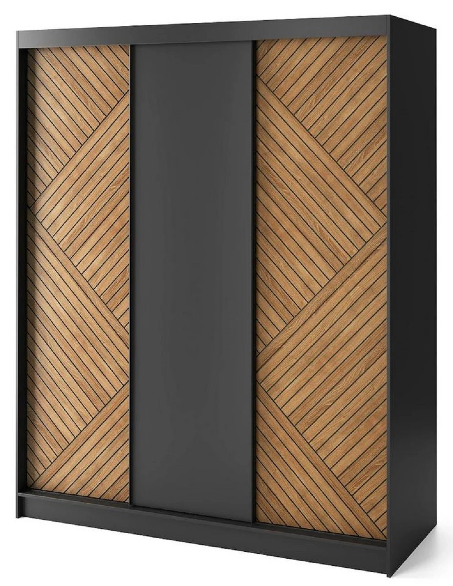 Casa Padrino armario de dormitorio de lujo negro / marr¨®n 180 x 60 x A. 220 cm - Armario con 3 puertas correderas - Muebles de Dormitorio - Muebles de Hotel - Muebles de Lujo