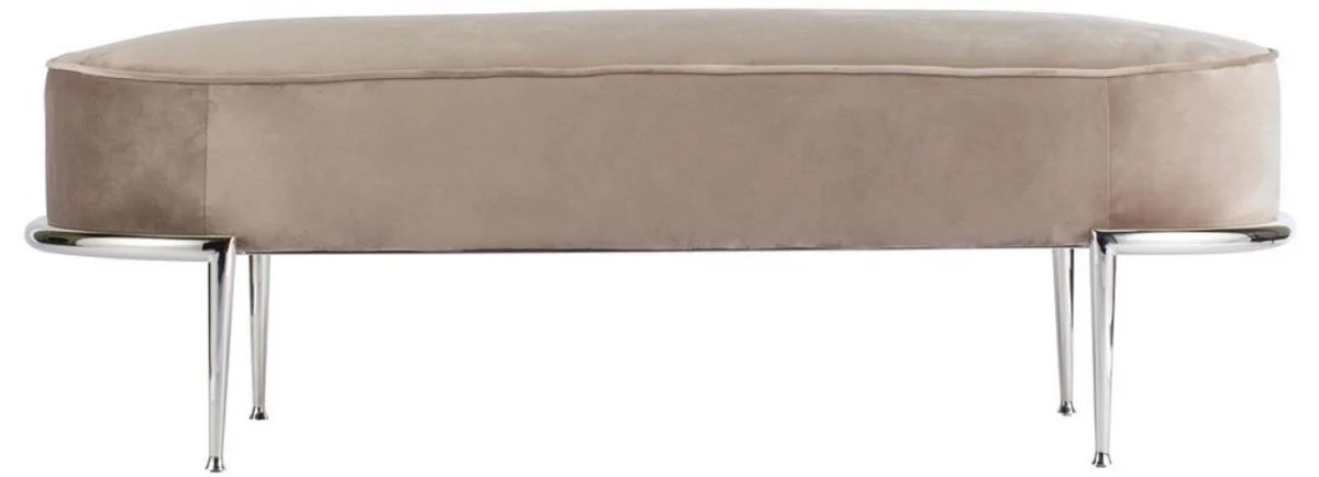 Casa Padrino banco de lujo taupe / plata 120 x 50 x A. 47 cm - Banco acolchado de terciopelo con estructura de acero inoxidable - Muebles de Lujo