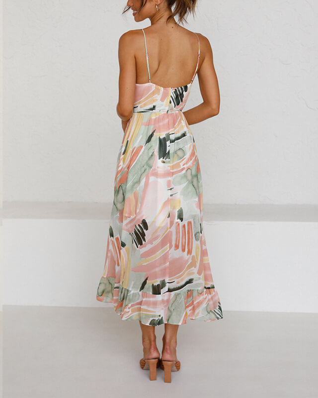 Women's V-neck Tie Tropical Print Dress