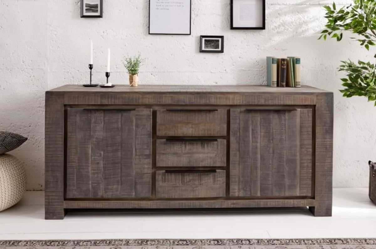 Casa Padrino aparador de estilo campestre gris 175 x 50 x A. 76 cm - Armario de madera maciza con 2 puertas y 3 cajones - Muebles de Salón