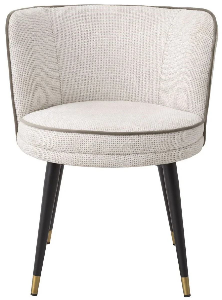 Casa Padrino silla de comedor de lujo blanco / gris / negro / lat¨®n 62 x 62 x A. 76 cm - Silla de Cocina Giratoria - Silla Giratoria - Silla Retro Vintage - Muebles de Comedor