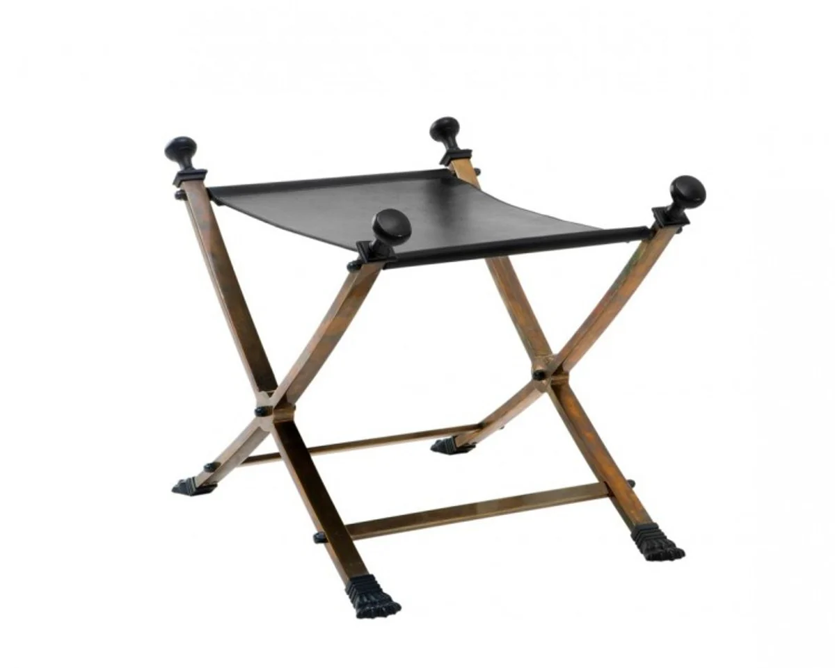 Lat¨®n Casa Padrino heces de lujo de la vendimia con cuero negro de 61 x 46 x H. 48 cm - Edici¨®n limitada