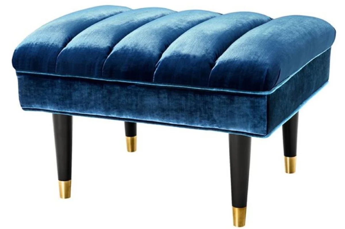 Casa Padrino Banco de Lujo Azul / Negro / Oro 68 x 50 x H. 45 cm - Muebles de Hotel