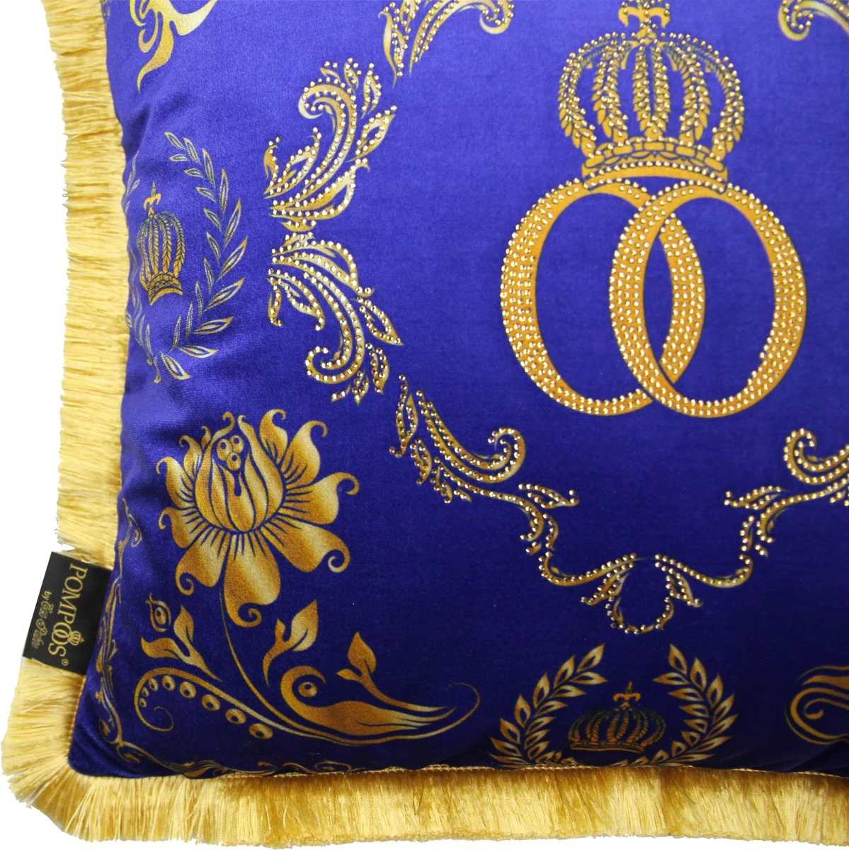 Harald Gl??ckler Luxury Pillow Pomp??s by Casa Padrino Blue / Gold Crown Deluxe with Rhinestones - Gl??ckler Baroque Pillow