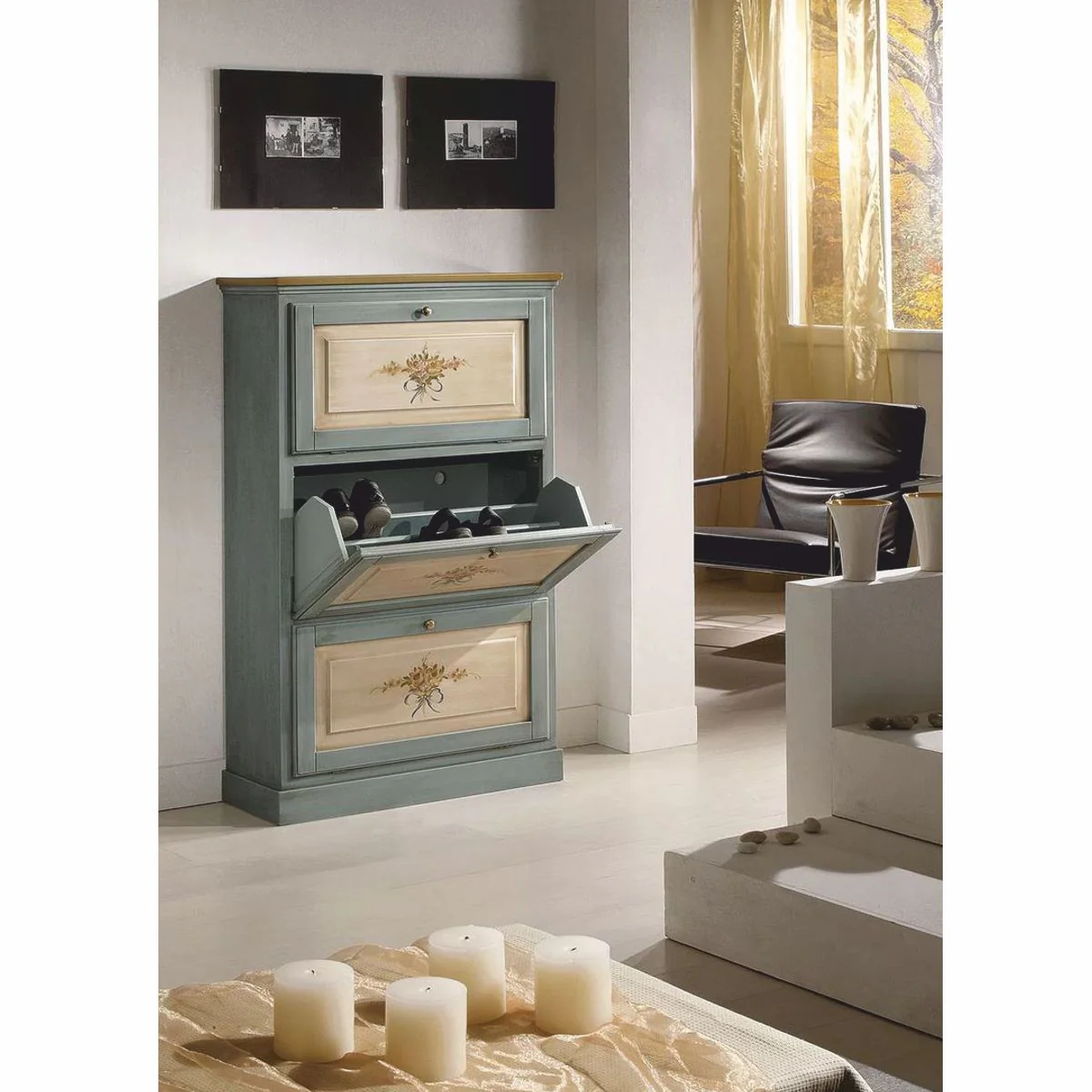 Casa Padrino zapatero barroco de lujo azul / natural / marr¨®n A. 130 cm - Hecho en Italia