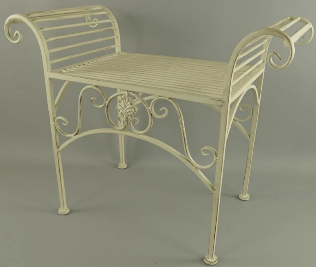 Casa Padrino taburete de jardín Art Nouveau crema antiguo 68 x 34 x A. 55 cm - Taburete de metal - Muebles de jardín y patio