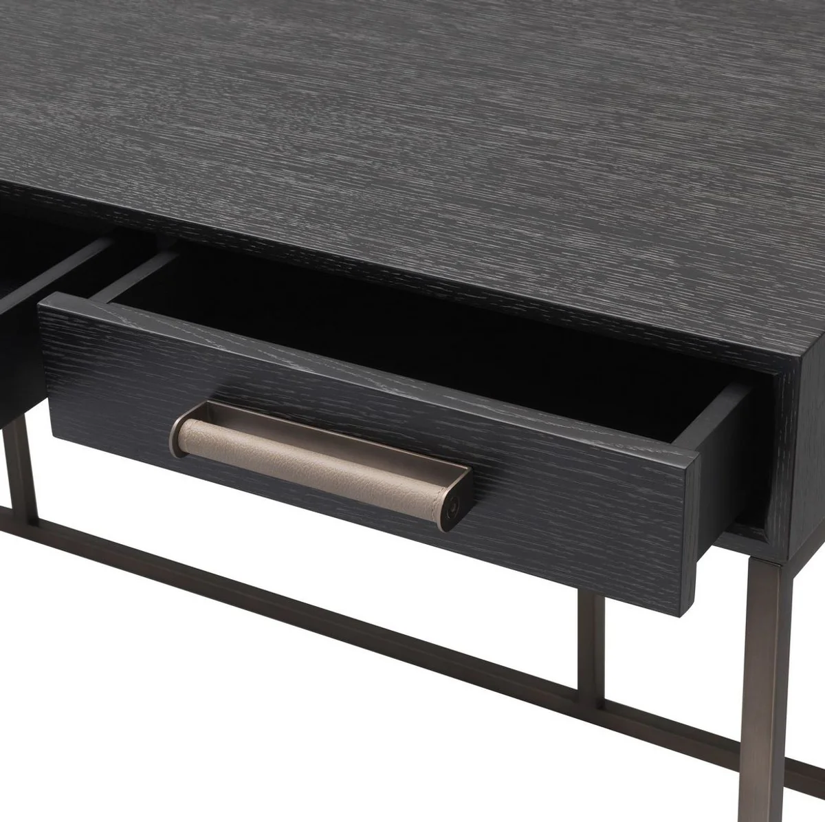 Casa Padrino escritorio de lujo con 3 cajones gris antracita / bronce 150 x 60 x A. 75 cm - Mesa de Oficina - Mesa de Computadora - Muebles de Oficina de Lujo