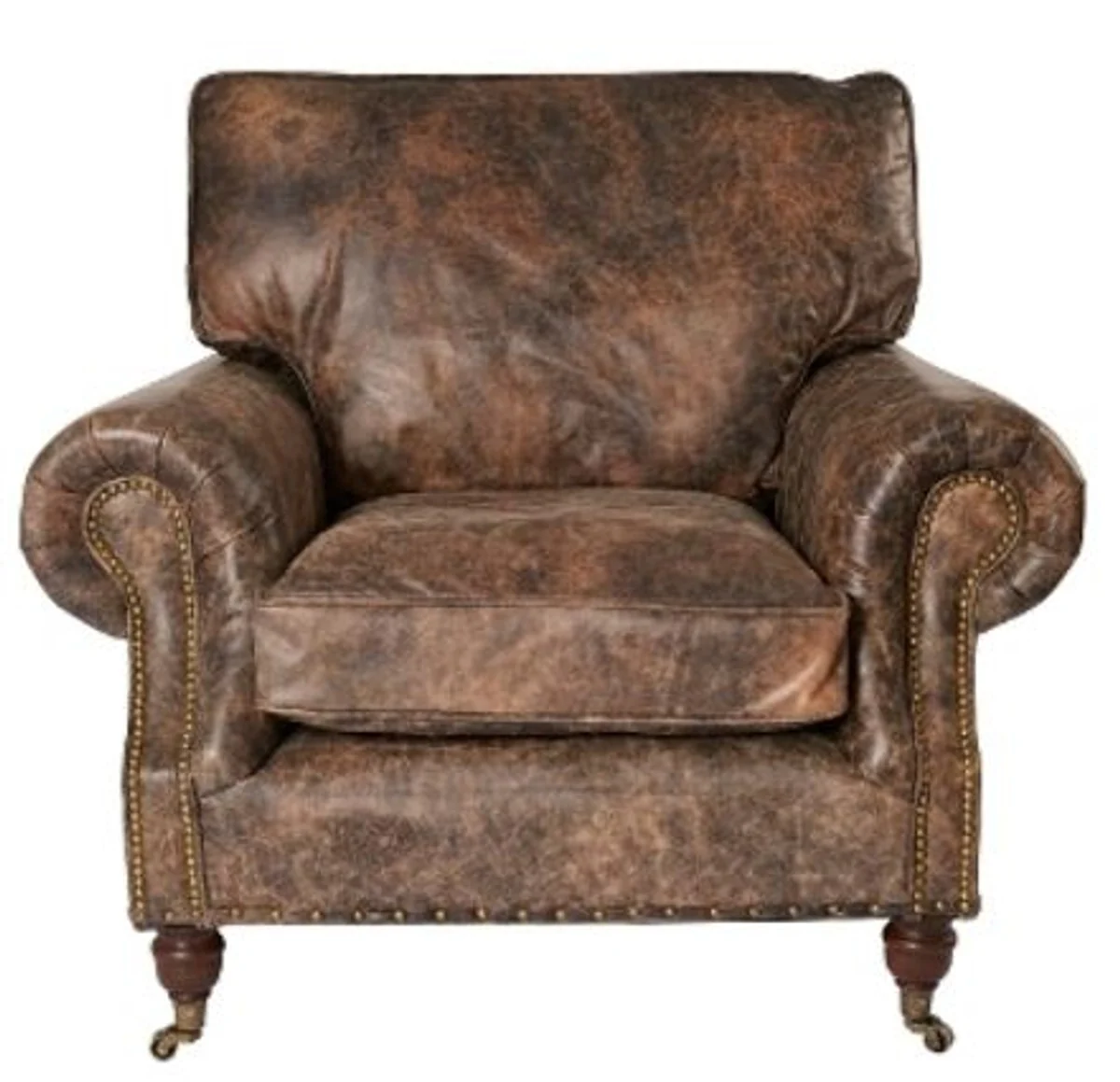 Casa Padrino luxury genuine leather armchair vintage brown 106 x 105 x H. 93 cm - Art Deco Furniture