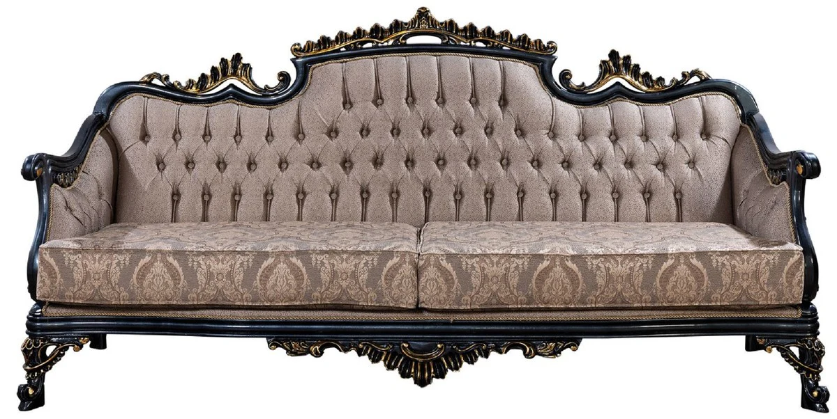 Casa Padrino sof¨¢ barroco de lujo gris / azul / oro - Sof¨¢ de sal¨®n de estilo barroco con patr¨®n elegante - Muebles de sal¨®n de lujo en estilo barroco - Muebles barrocos