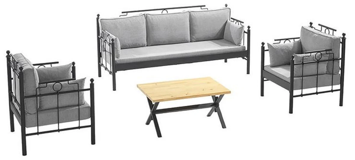 Casa Padrino Art Nouveau Conjunto de Muebles de Jardín Gris Claro / Negro - 1 Sofá y 2 Sillones y 1 Mesa - Muebles de Jardín y Patio en Estilo Art Nouveau