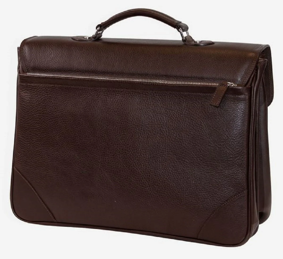 Casa Padrino malet¨ªn de cuero aut¨¦ntico de lujo marron oscuro / plata 42 x 16 x A. 29 cm - Malet¨ªn para port¨¢til de hombre hecho de cuero de alta calidad - Accesorios de Lujo para Hombre