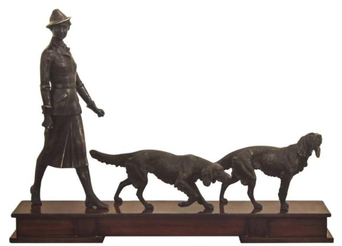 Casa Padrino figuras de bronce de lujo de cazadora y perros bronce / marrón oscuro 61 x 11 x H. 45 cm - Figuras Decorativas de Lujo con Base de Madera