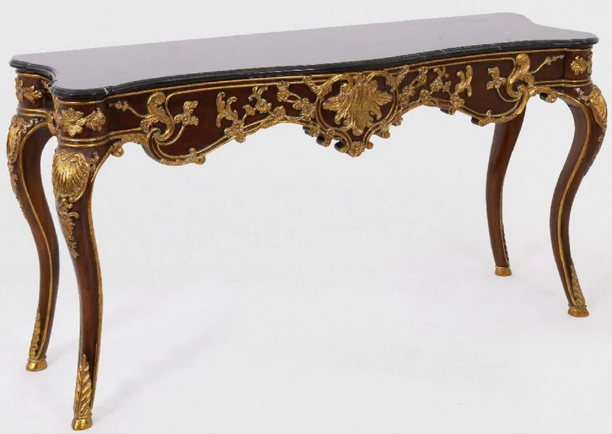 Casa Padrino consola barroco de lujo marr¨®n oscuro / oro / negro 155 x 45 x A. 80 cm - Consola de caoba con decoraciones nobles y tapa de m¨¢rmol - Muebles de estilo barroco