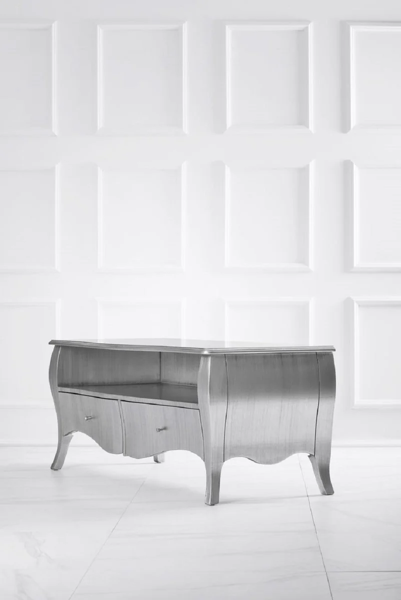 Casa Padrino gabinete de TV barroco de lujo plata - Aparador de madera maciza hecho a mano con 2 cajones - Muebles de lujo en estilo barroco - Muebles barrocos - Noble y Magn¨ªfico