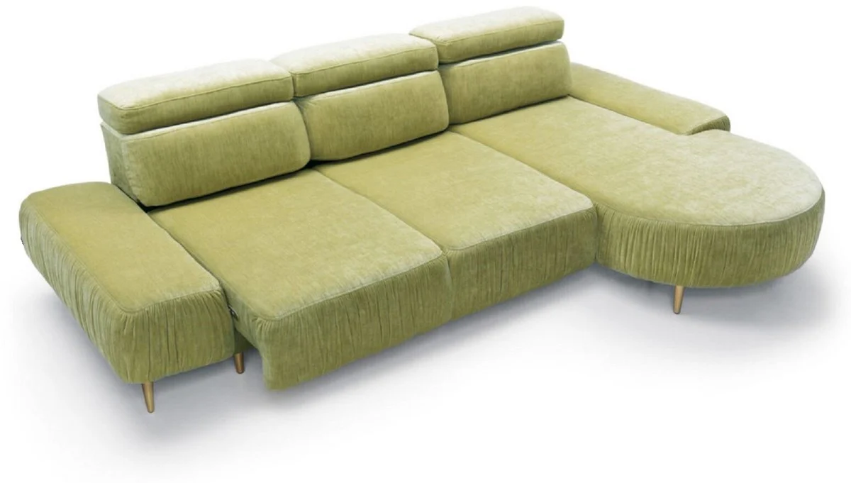 Casa Padrino sof¨¢ esquinero de lujo verde / lat¨®n 294 x 105-182 x A. 83-97 cm - Sof¨¢ de sal¨®n con 3 reposacabezas regulables y asiento regulable el¨¦ctricamente - Muebles de sal¨®n de lujo