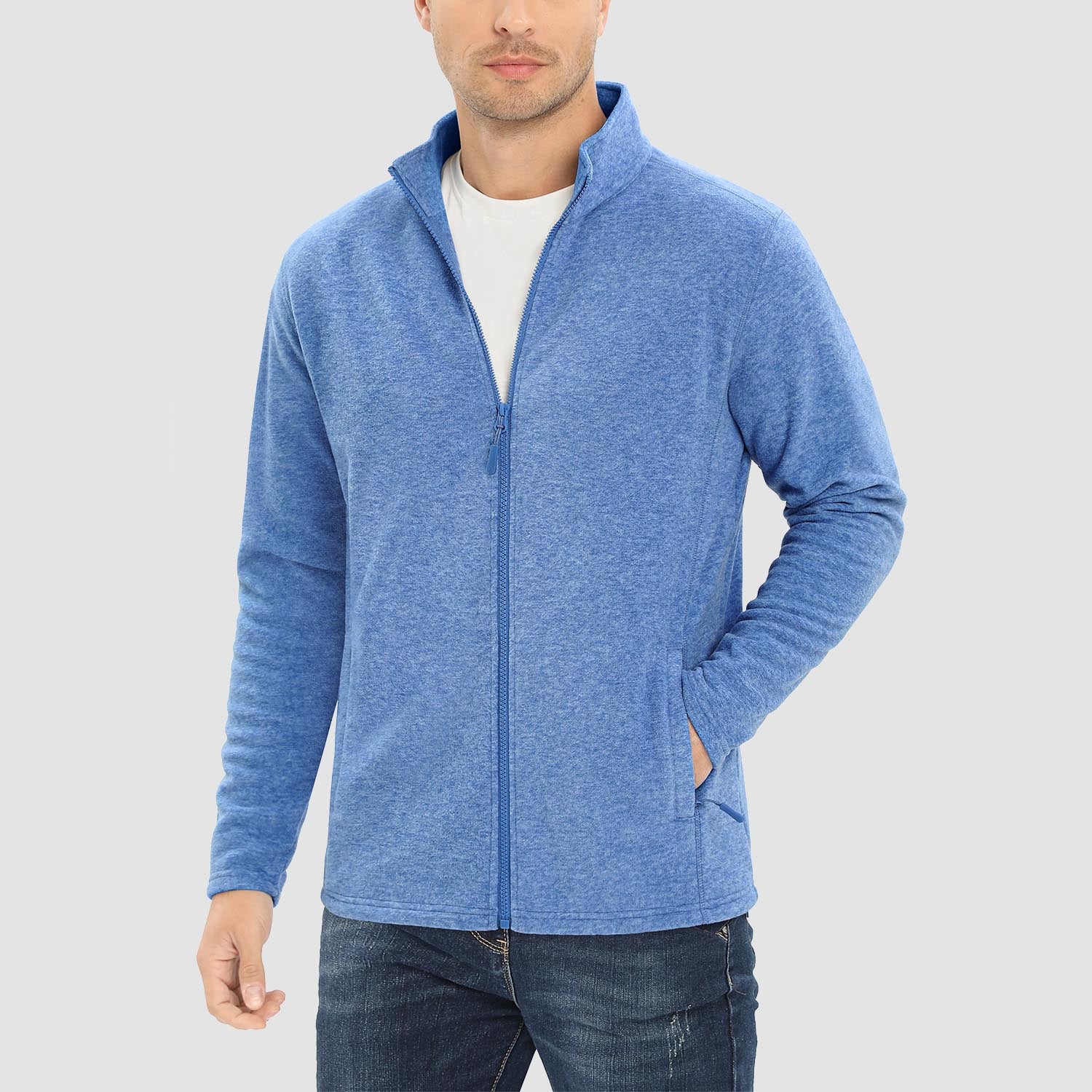 Men's Fleece Jacket Sweater Full Zip Up Coat With Zipper Pockets