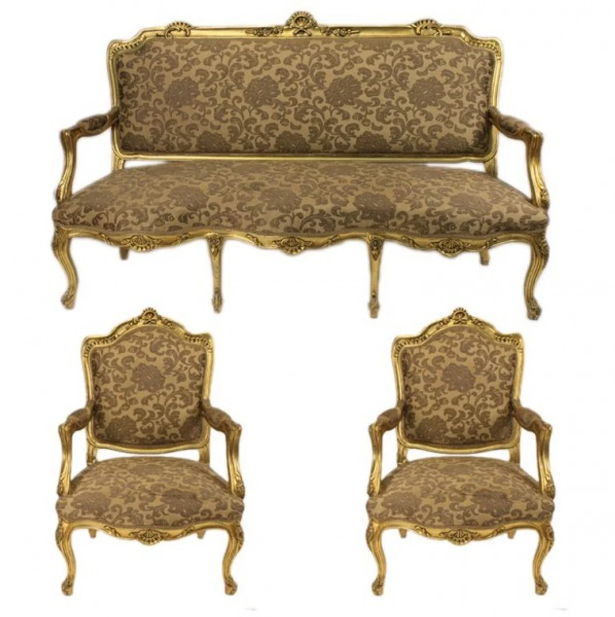 Casa Padrino Baroque Living Set Strasbourg Gold Pattern / antique style gold - sofa + 2 armchairs