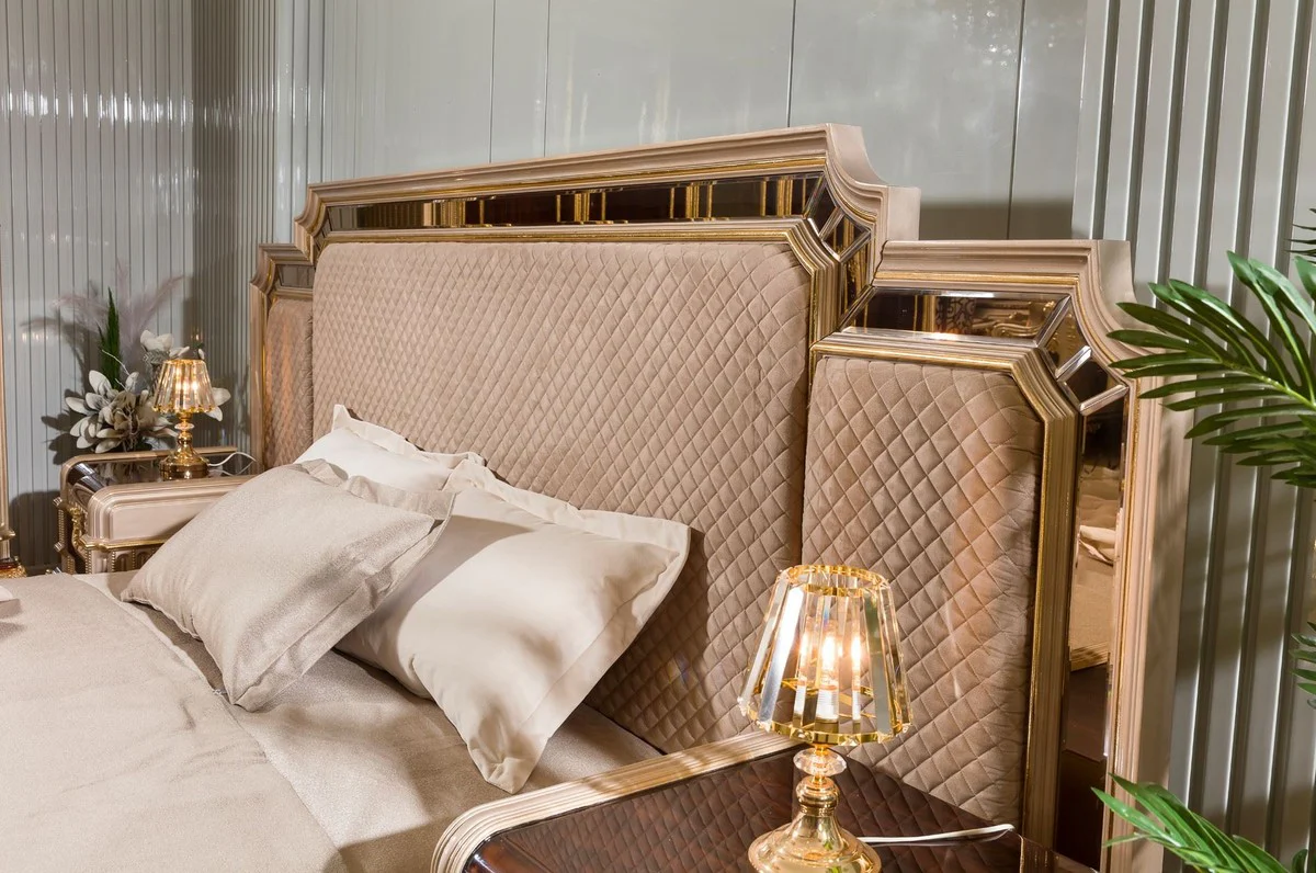 Casa Padrino cama doble barroco de lujo con 2 mesitas de noche gris / marrón oscuro / oro - Muebles barrocos