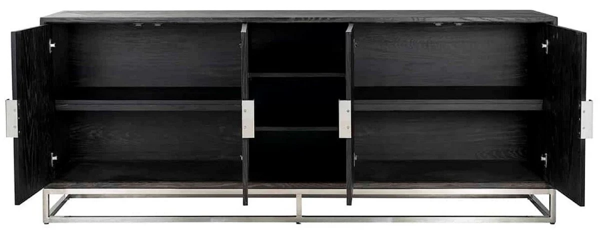 Casa Padrino aparador de lujo negro / plata 225 x 45 x A. 90 cm - Mueble de madera maciza con 4 puertas - Muebles de salón - Muebles de hotel - Colección de Lujo