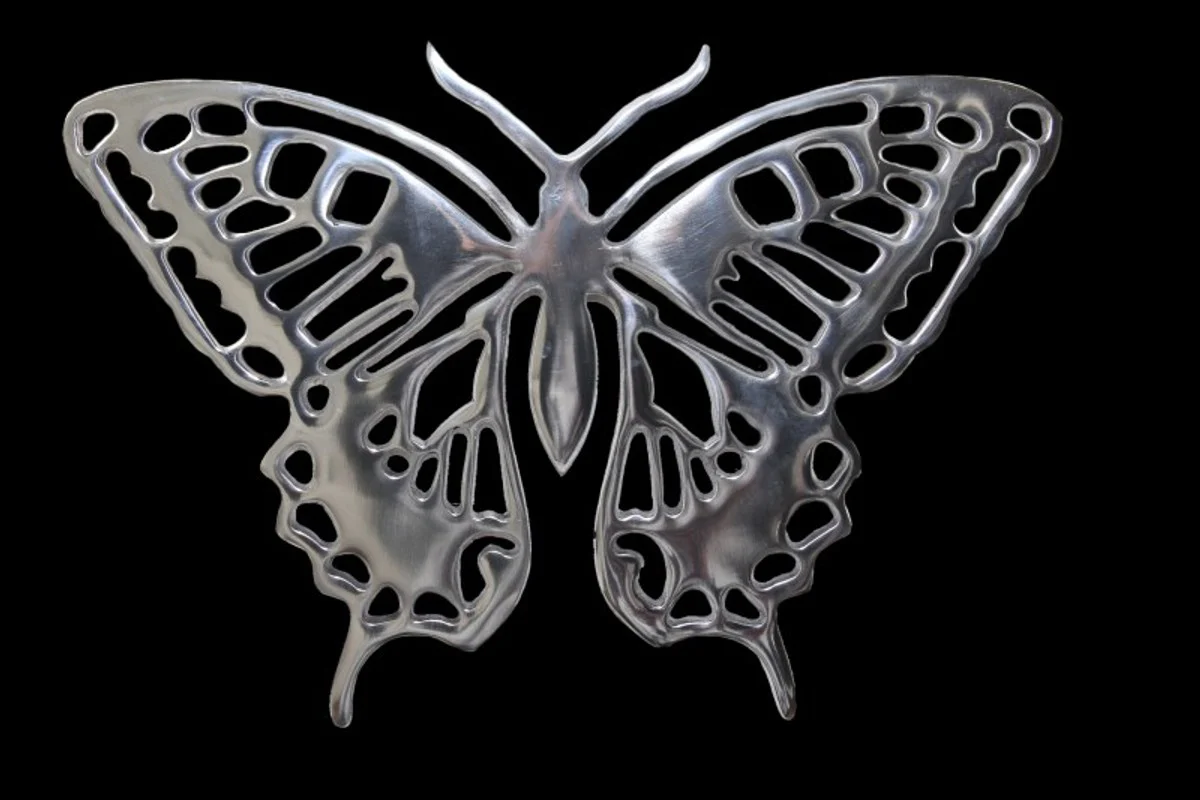 Giant Casa Padrino designer butterfly made ??of polished aluminum, silver, H 29 cm, W 41 cm - Wall figure, wall decoration Aluminum