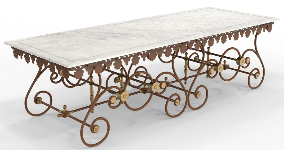 Casa Padrino mesa de jardín Art Nouveau 270 x 100 x A. 75 cm - Varios Colores - Mesa de jardín y terraza nostálgica de hierro forjado con tablero de mármol - Muebles de Jardín y Terraza Art Nouveau