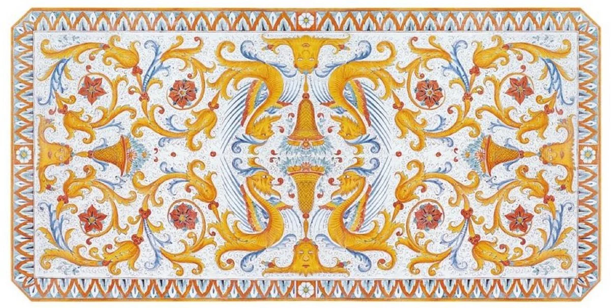 Casa Padrino mesa de comedor Art Nouveau de lujo multicolor / negro - Mesa de jard¨ªn con tablero pintado a mano y estructura de metal - Muebles de Sala de Estar Jard¨ªn Patio