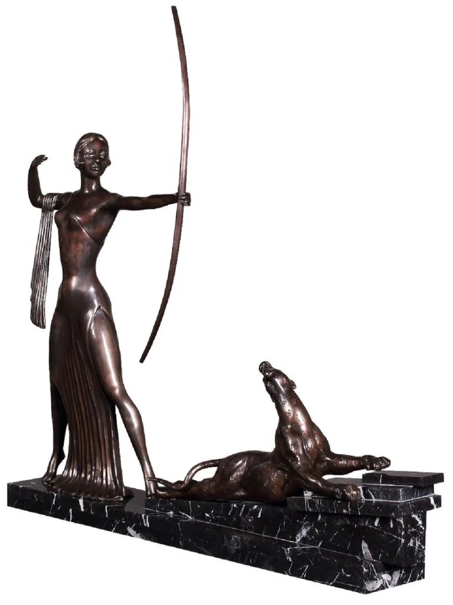 Casa Padrino escultura de decoración de bronce de lujo dama con lazo y tigre bronce / negro 85 x 13 x A. 82 cm - Accesorios de Decoración de Lujo