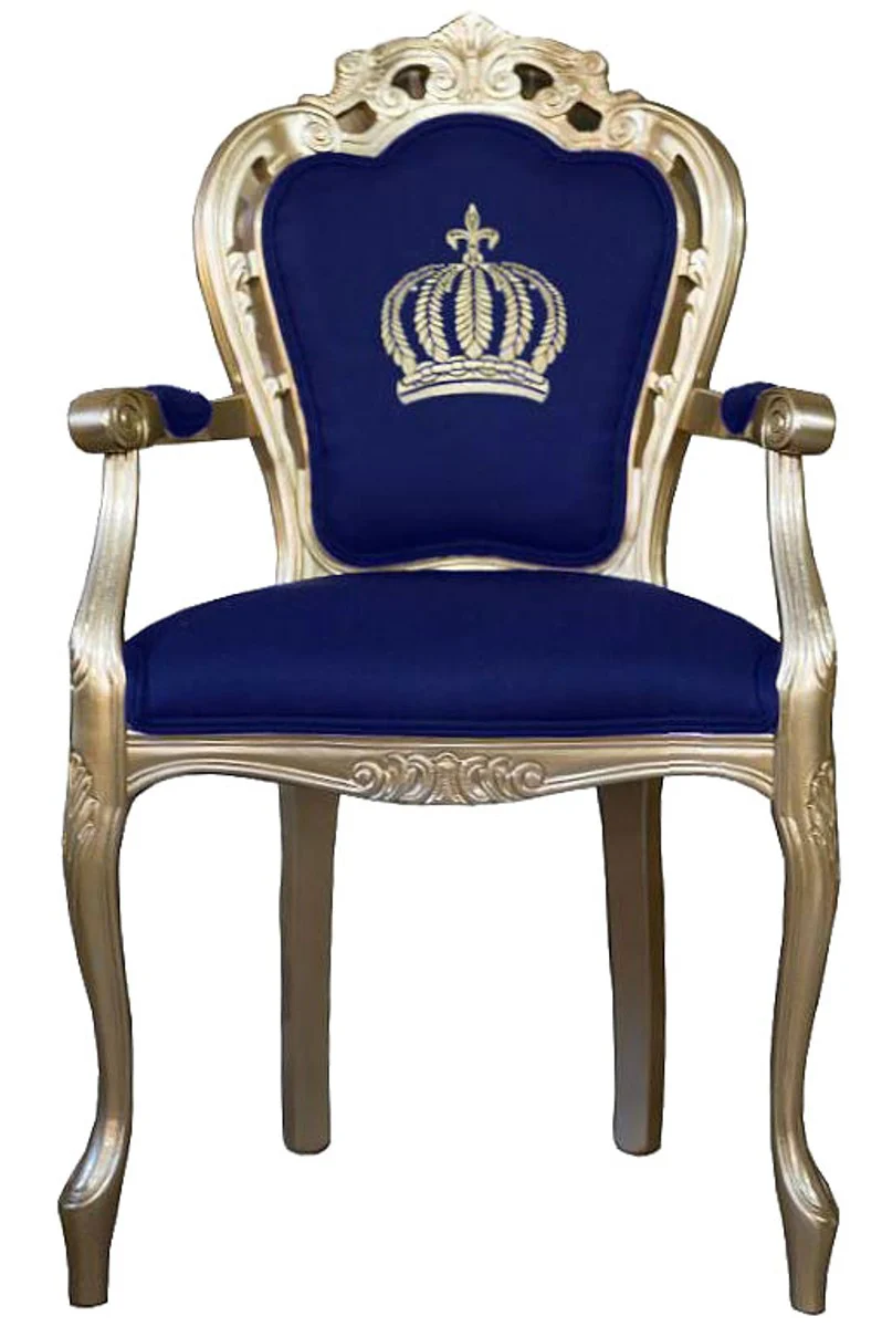 Pomp??s by Casa Padrino luxury baroque dining chair with armrests blue / gold - Pomp??s baroque chair designed by Harald Gl??ckler