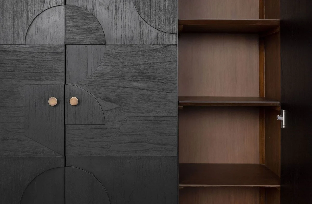 Casa Padrino armario de dise?o de lujo negro 130 x 45 x A. 190 cm - Armario estanter¨ªa de madera maciza con 3 puertas - Armario de dormitorio - Armario de sal¨®n - Armario de oficina