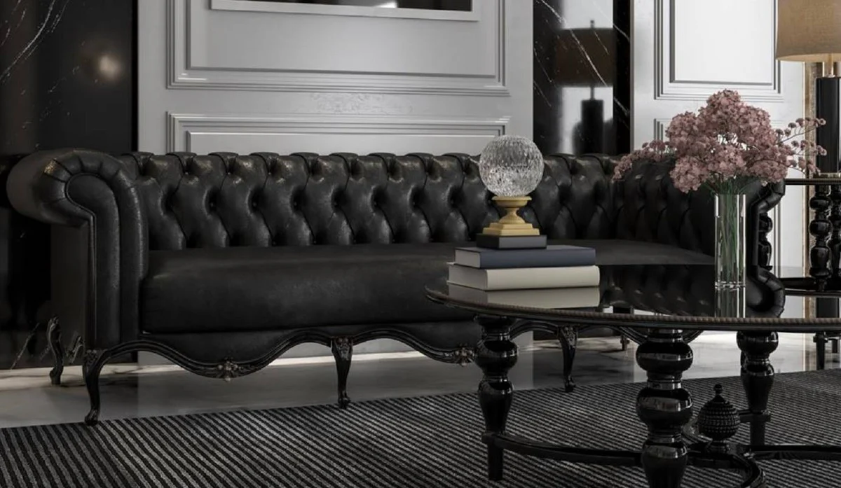 Casa Padrino mesa de centro barroco de lujo negro ? 114 x A. 47 cm - Mesa de sal¨®n redonda de madera maciza - Mobili da soggiorno in stile barocco nobile