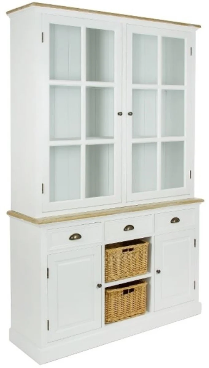 Casa Padrino country style cabinet with 2 glass doors antique white / natural colors 123 x 32 x H. 200 cm - Country Style Furniture