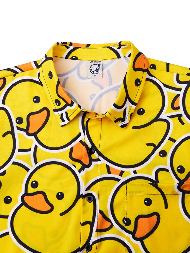 Yellow Duck Chest Pocket Short Sleeves Casual Shirt