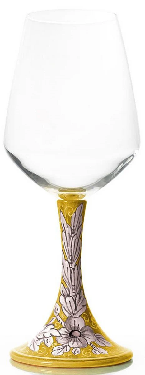 Casa Padrino conjunto de 6 copas de vino de cer¨¢mica de lujo amarillo / multicolor A. 23,5 cm - Copas de vino hechas y pintadas a mano - Accesorios hoteles y restaurantes - Hecho en Italia