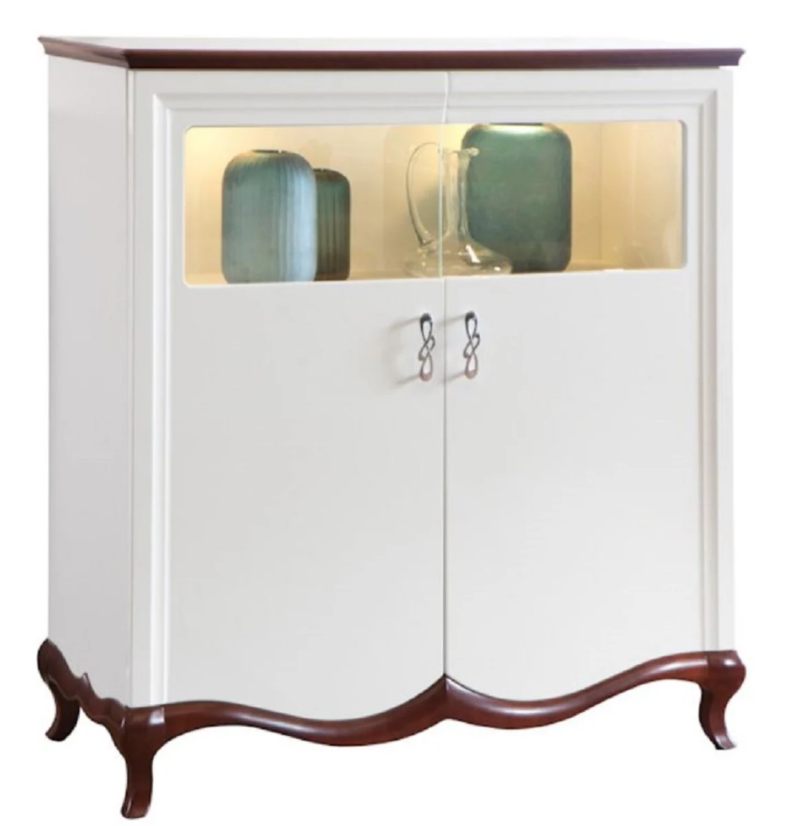 Casa Padrino Gabinete de Bar Art Deco de Lujo Blanco / Marr¨®n Oscuro 114 x 46,5 x H. 123 cm - Armario de Sal¨®n Iluminado con 2 Puertas