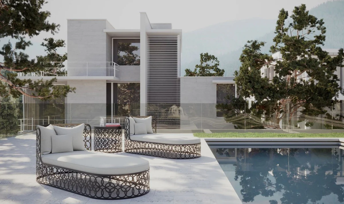 Casa Padrino tumbona de jardín de lujo marfil / champán oro 214 x 107 cm - Tumbona resistente a la intemperie hecha a mano - Tumbona de piscina - Mobiliario de hotel - Calidad de Lujo