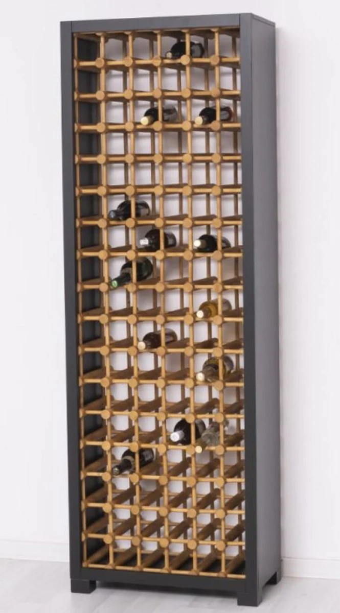Casa Padrino armario de vino de madera maciza de estilo campestre negro / natural 68 x 35 x A. 200 cm - Estante de vino de madera maciza en estilo campestre - Mueble bar de estilo campestre