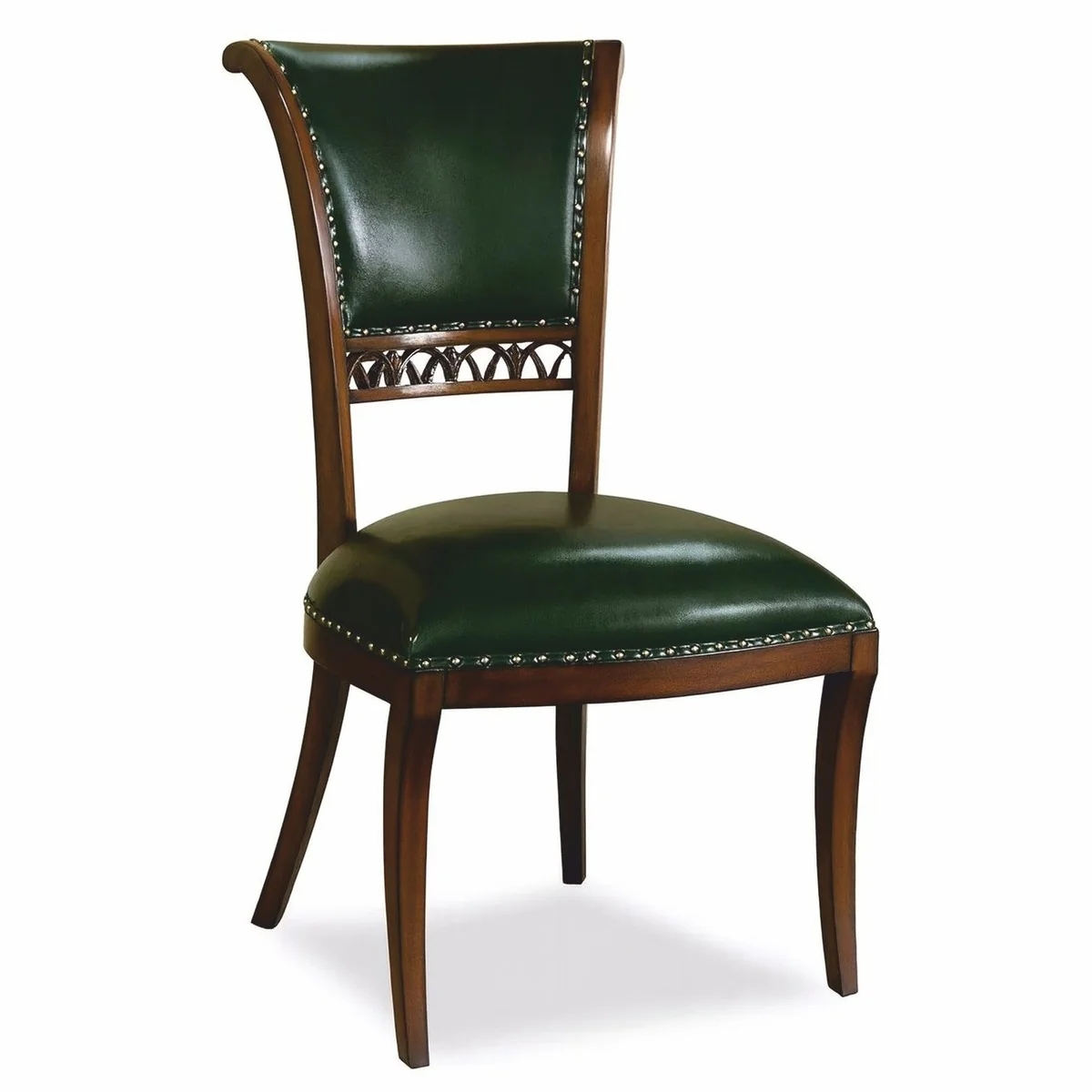 Casa Padrino Silla de Comedor Art D¨¦co de Lujo en Cuero Verde Oscuro / Marr¨®n Oscuro - Muebles de Comedor