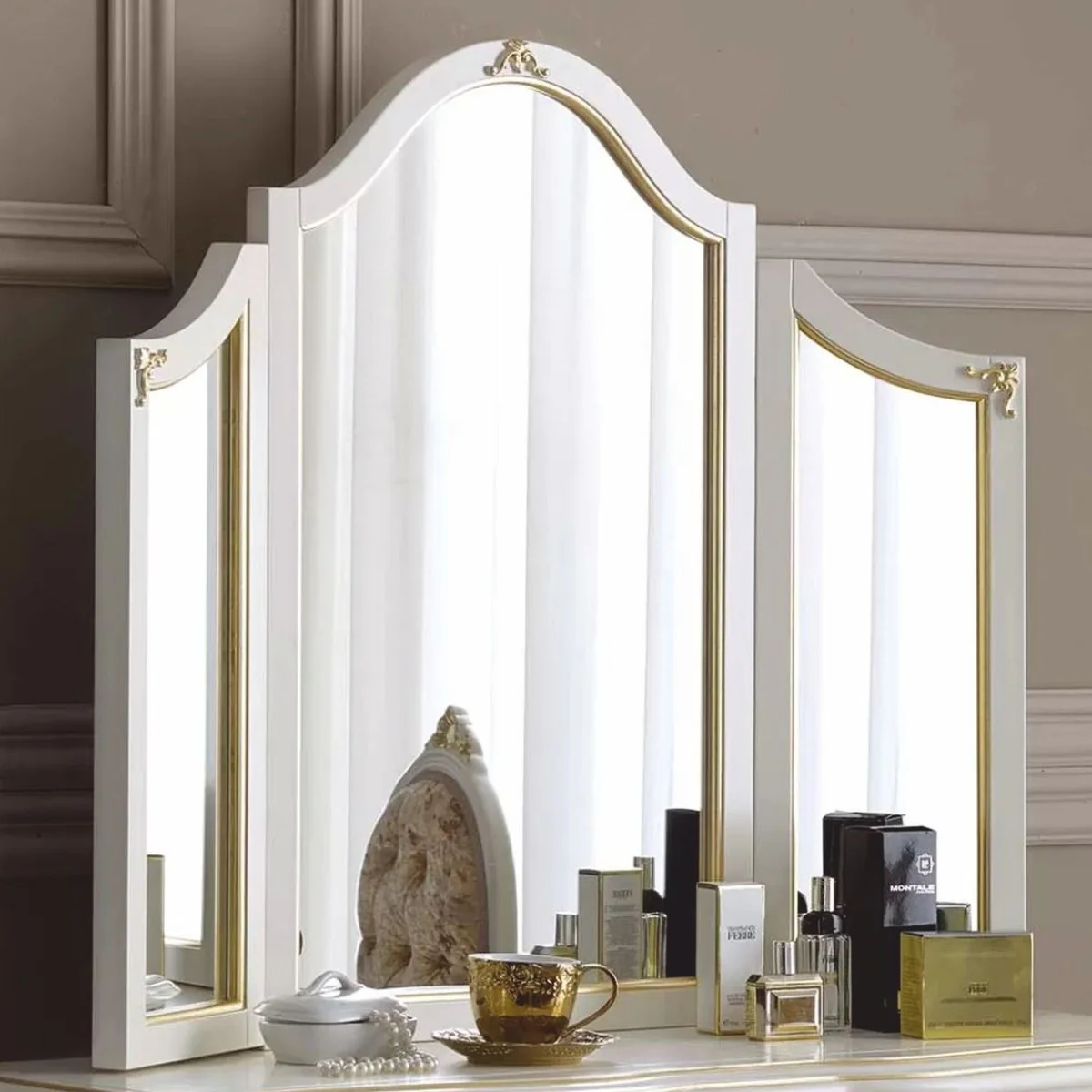 Casa Padrino consola barroco de lujo con espejo blanco / oro - Hecho en Italia