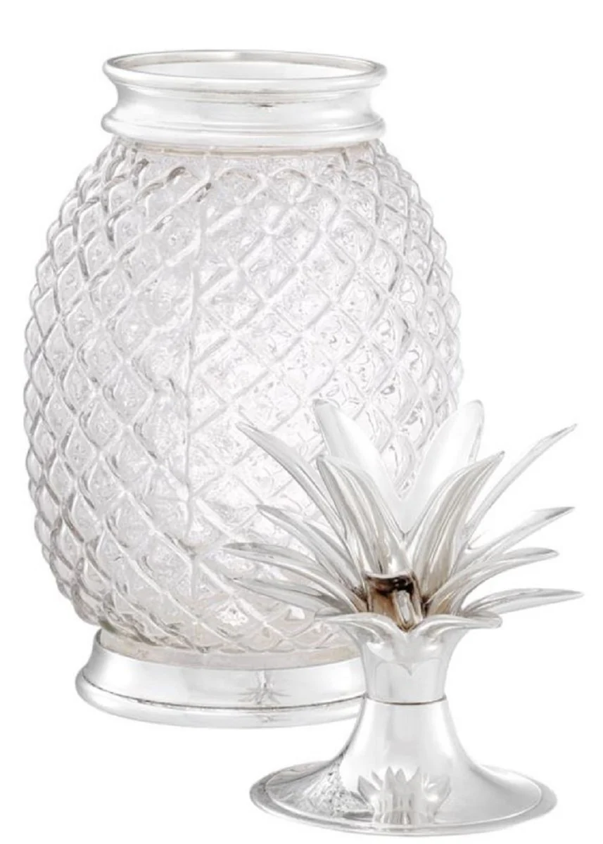Casa Padrino tarro de almacenamiento de lujo de con tapa en dise?o de pi?a plata ? 16,5 x H. 36,5 cm - Accesorios Decorativa de Dise?o