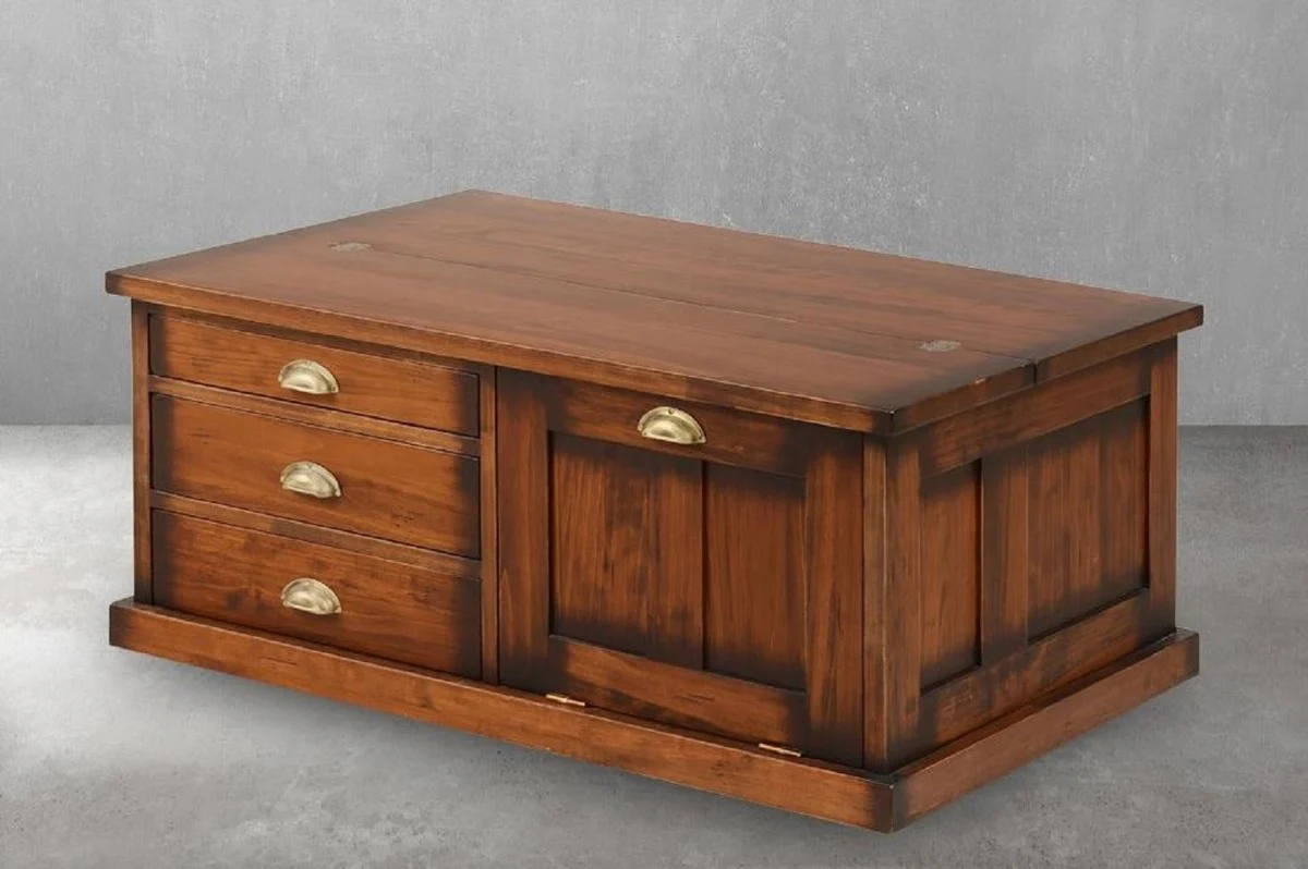 Casa Padrino mesa de centro de estilo vintage de lujo marr¨®n / lat¨®n 105 x 69 x A. 46 cm - Mesa de sal¨®n rectangular de madera maciza - Muebles de estilo vintage - Muebles de lujo