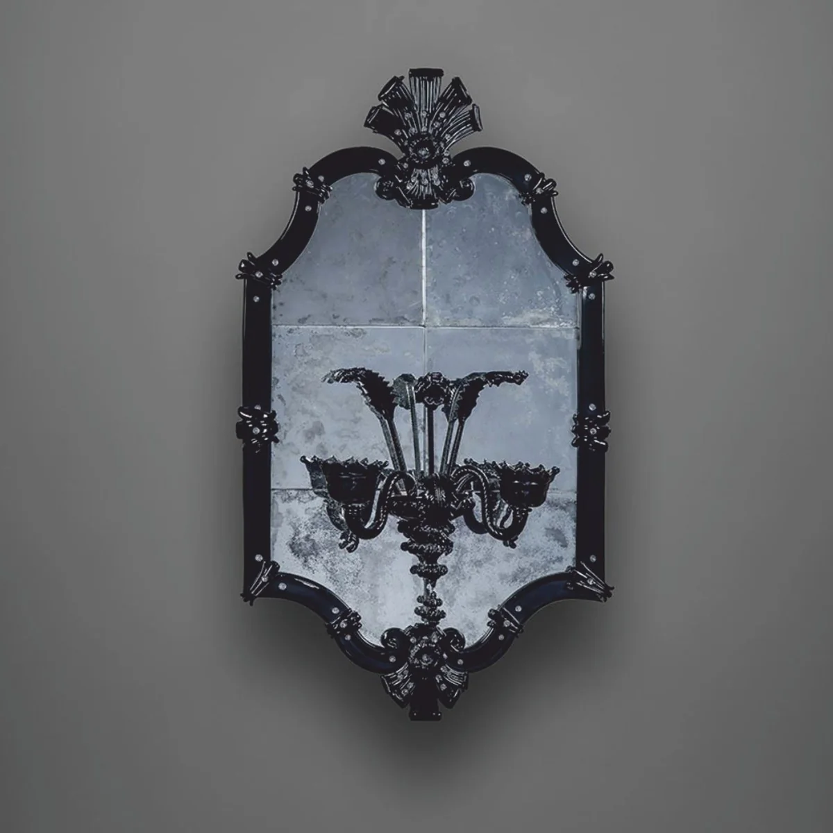 Casa Padrino espejo barroco de lujo con l¨¢mpara de pared doble negro A. 110 cm - Hecho en Italia