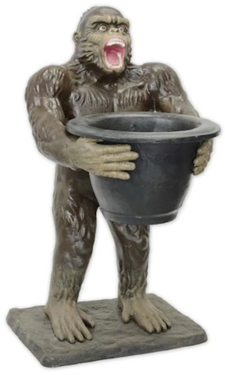 Casa Padrino figura de decoración de jardín de lujo de hierro fundido mono con maceta multicolor A. 92 cm - Escultura decorativa de jardín y terraza - Accesorios de decoración de jardín y terraza