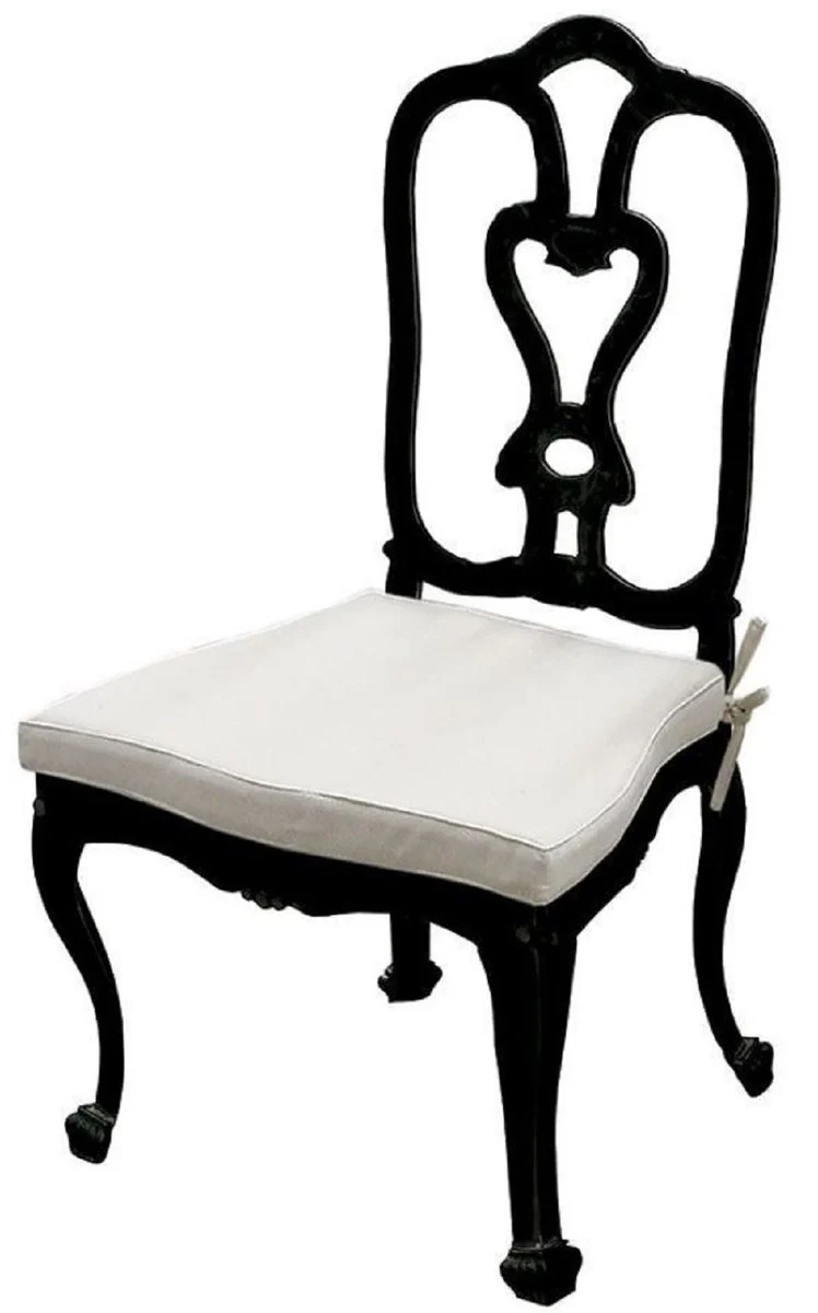 Casa Padrino conjunto de silla de jard¨ªn con cojines de asiento negro / gris claro 56 x 59 x A. 100 cm - Sillas de comedor forjadas a mano - Muebles de Comedor de Jard¨ªn de Patio