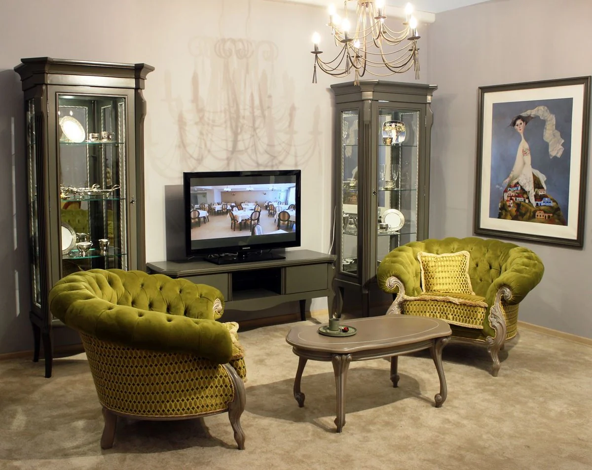 Casa Padrino sill¨®n de sal¨®n barroco de lujo verde / gris - Sill¨®n de estilo barroco hecho a mano - Magn¨ªficos muebles de sal¨®n de lujo en estilo barroco - Muebles barrocos